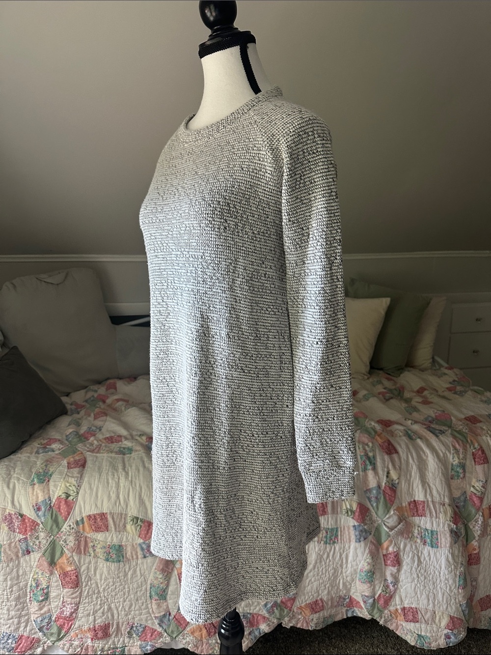 LOFT Light Gray Textured Knit Sweater Dress